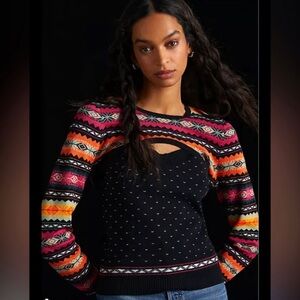 Anthropologie Multicolor Patterned Crew Neck Sweater Maeve Abstract Sweater